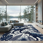 Dark Navy T Rex Tropical Jungle Rug