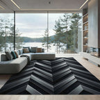 Textured Gray Herringbone Chevron Rug