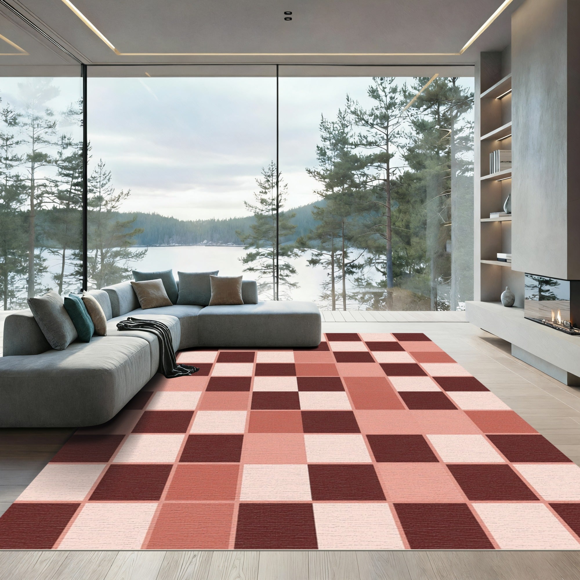 Terracotta Checked Squares Rug