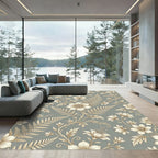 Vintage Cream Floral Fern Pattern Rug