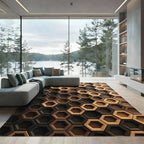 Modern Earthy Brown Geometric Hexagon Rug