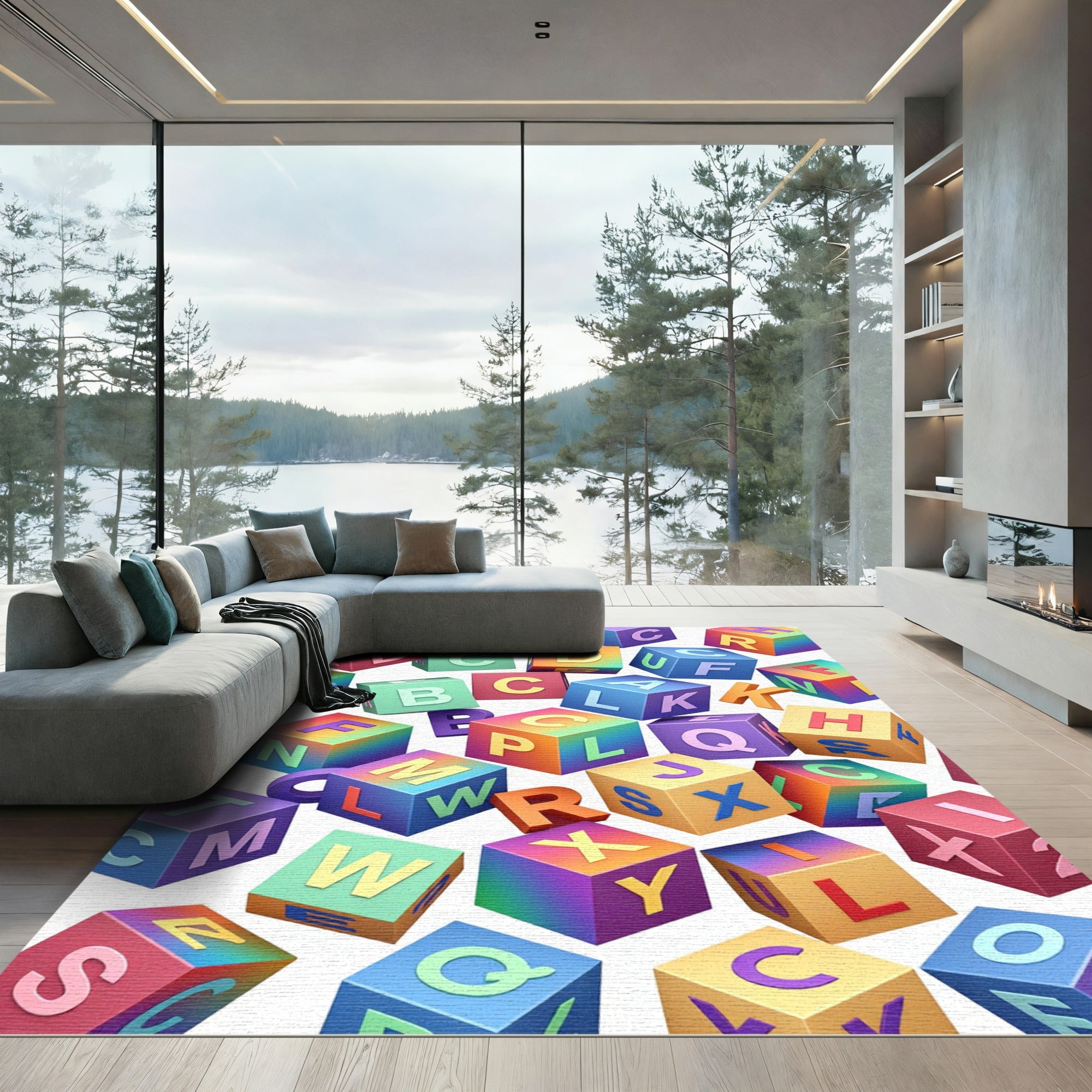 Vibrant Multi-Color Floating Alphabet Blocks Rug