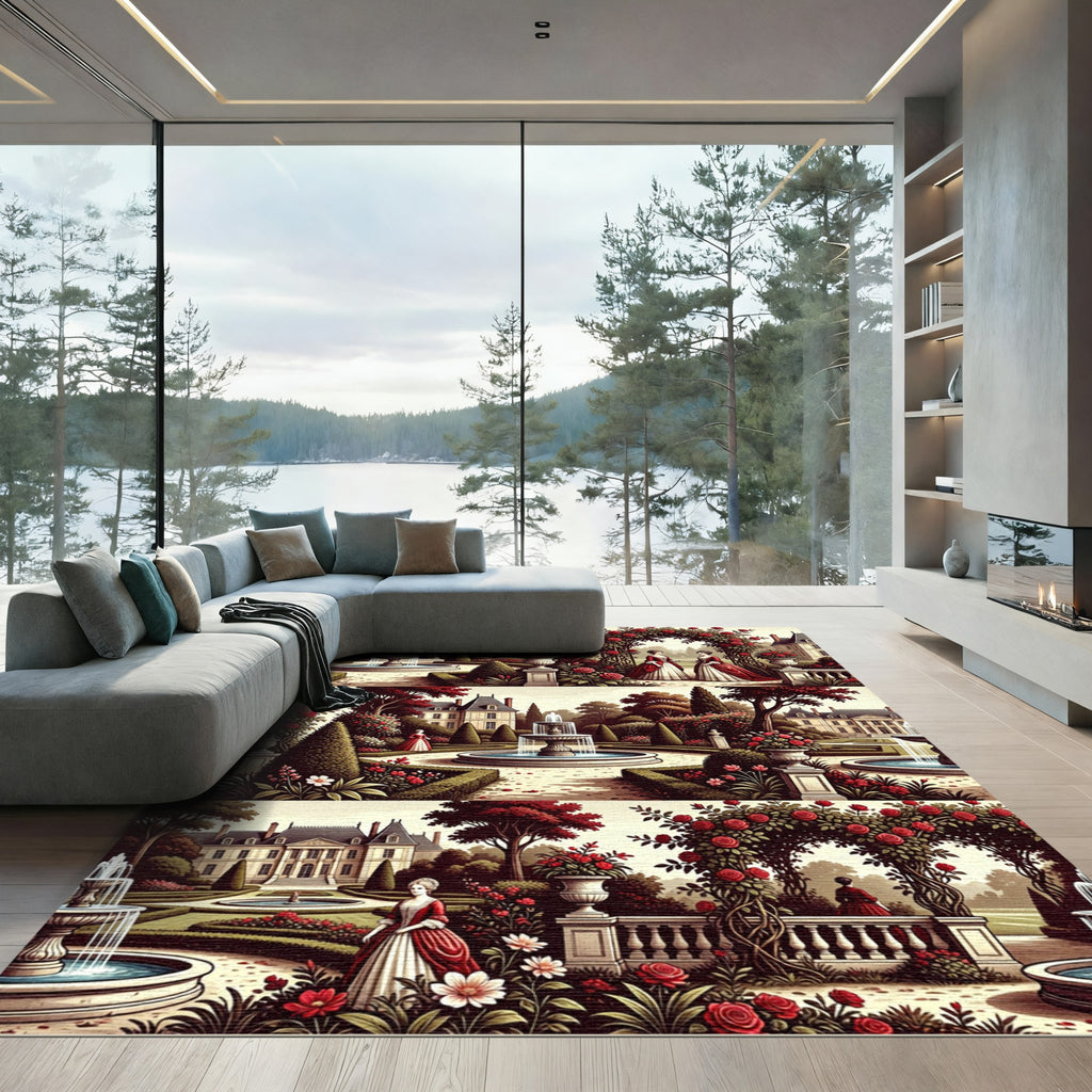Romantic Rose Garden Archway Scene Rug
