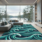 Oceanic Teal Abstract Swirling Wave Rug
