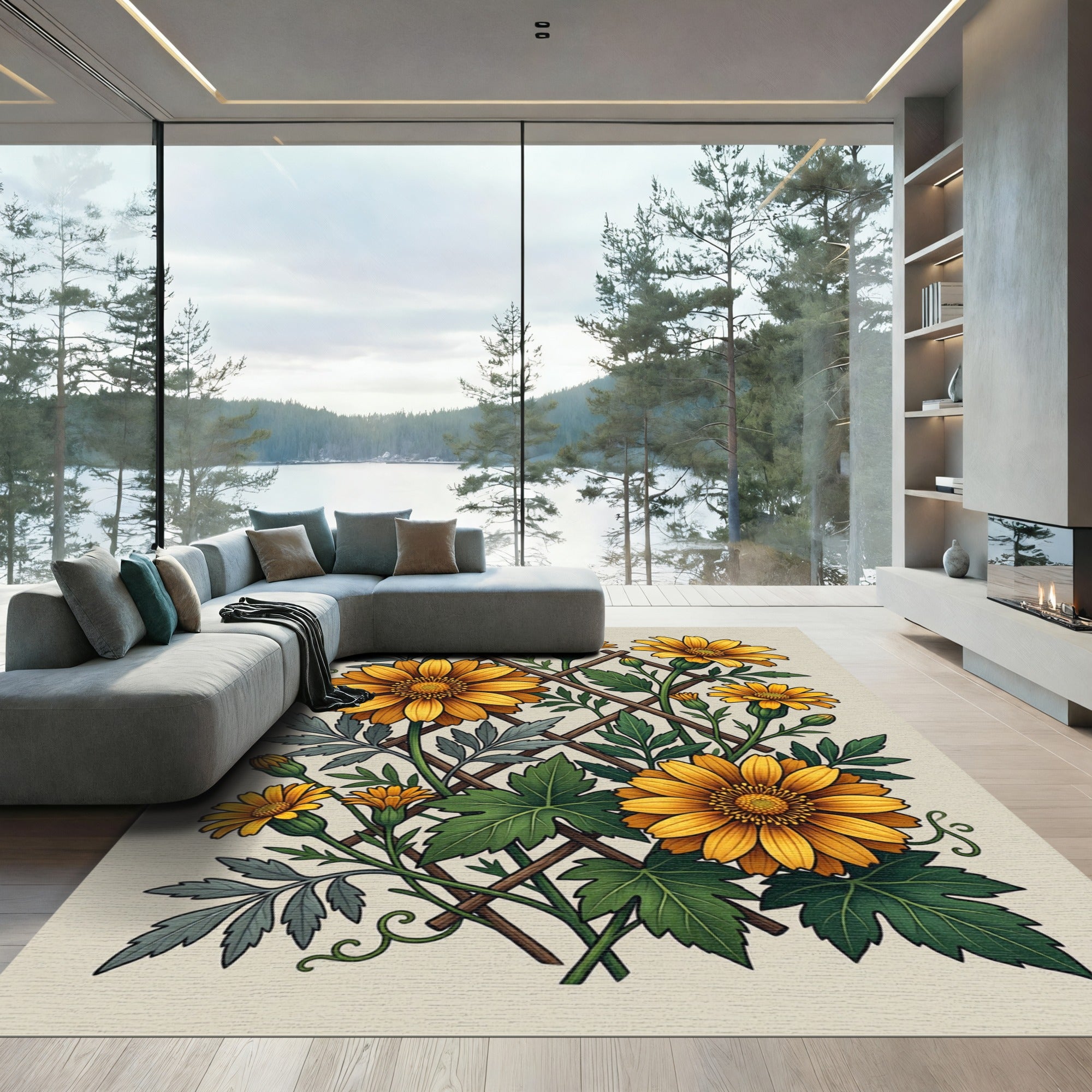 Golden Daisy Trellis Botanical Rug