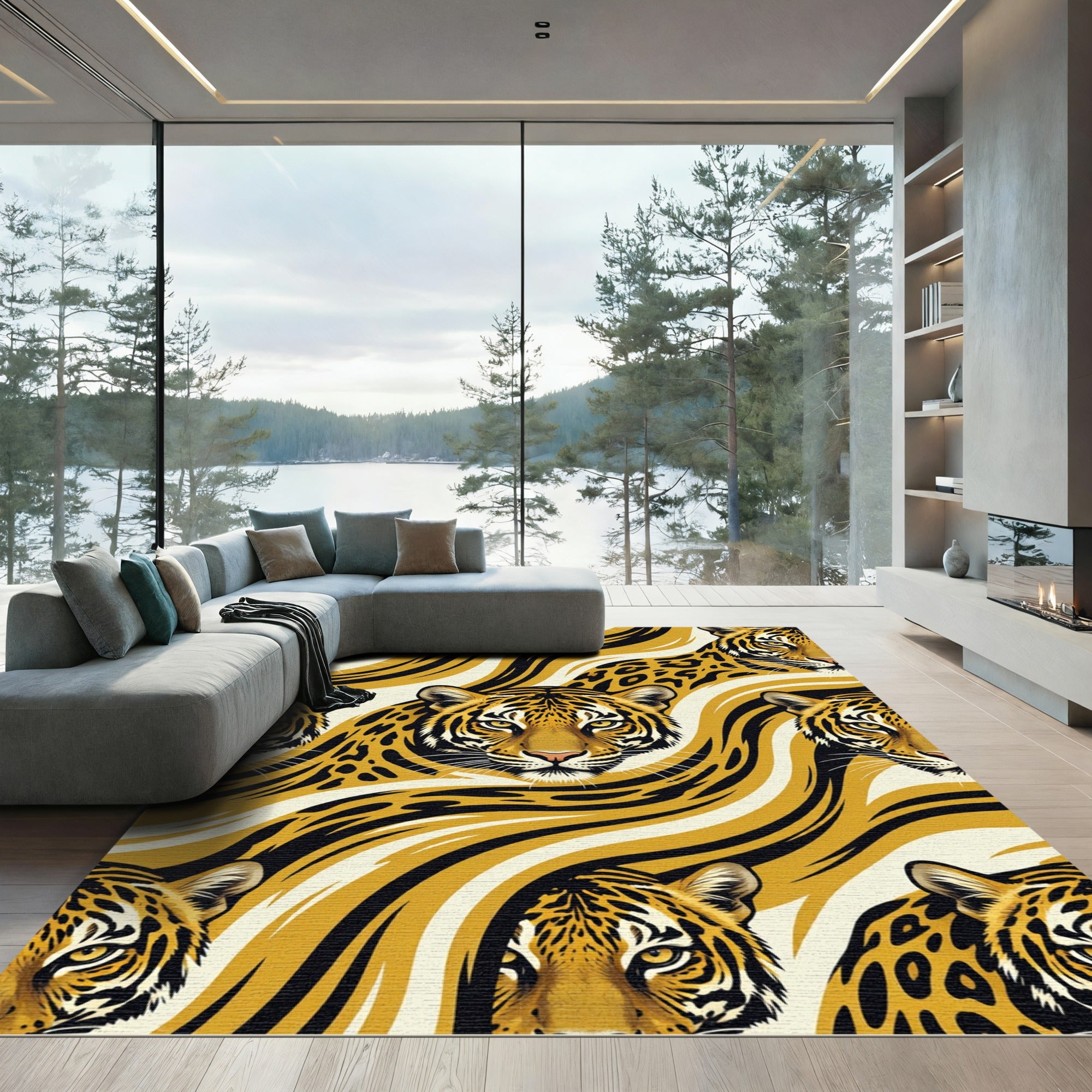 Golden Tiger Abstract Stripe Rug