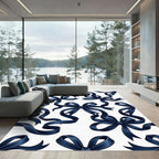 Elegant Midnight Blue Silk Ribbon Bows Rug