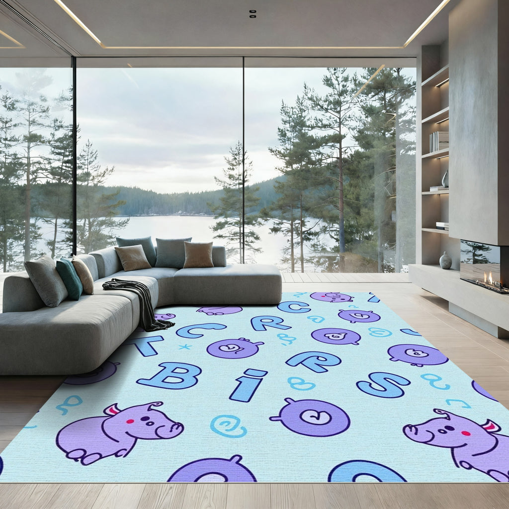 Purple Piglets Alphabet Blue Pastel Rug