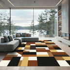 Modern Brown Abstract Geometric Block Grid Rug