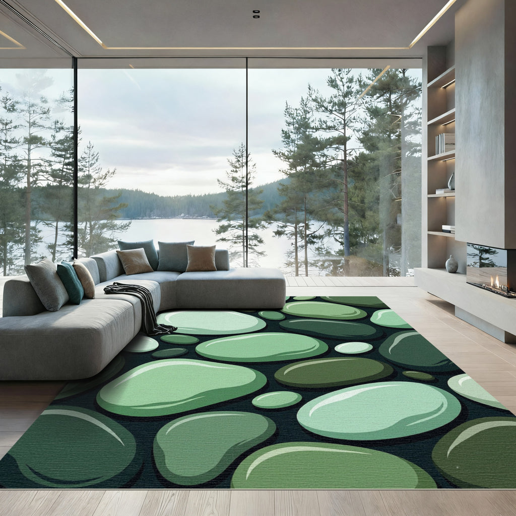 Smooth Jade Pebbles Scattered Arrangement Rug