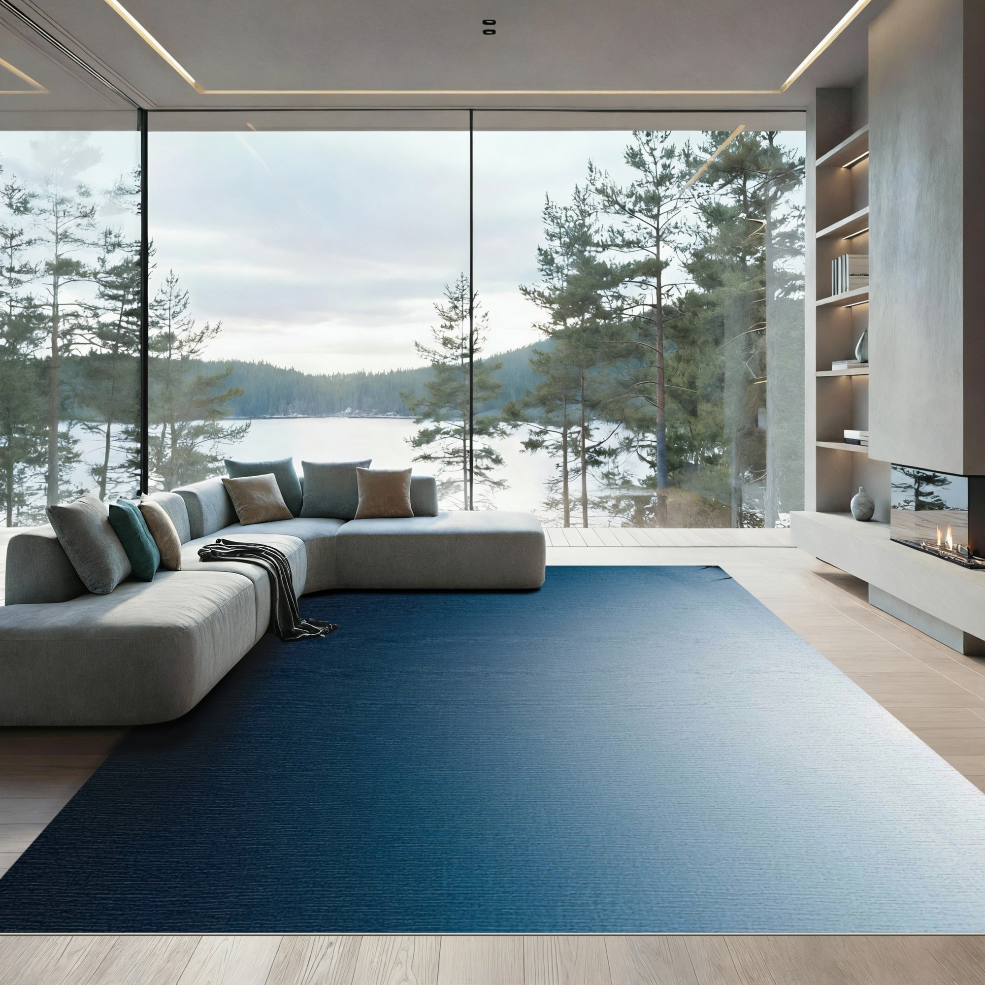 Deep Blue Ombre Gradient Rug