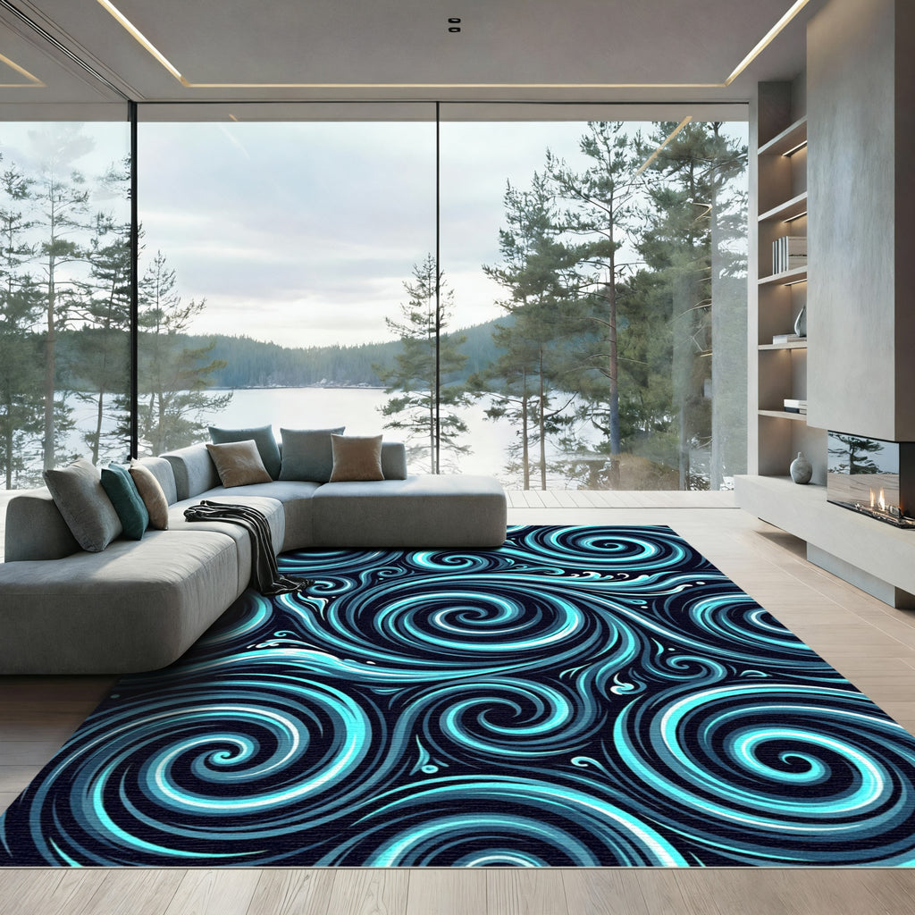 Deep Aqua Swirl Stream Rug