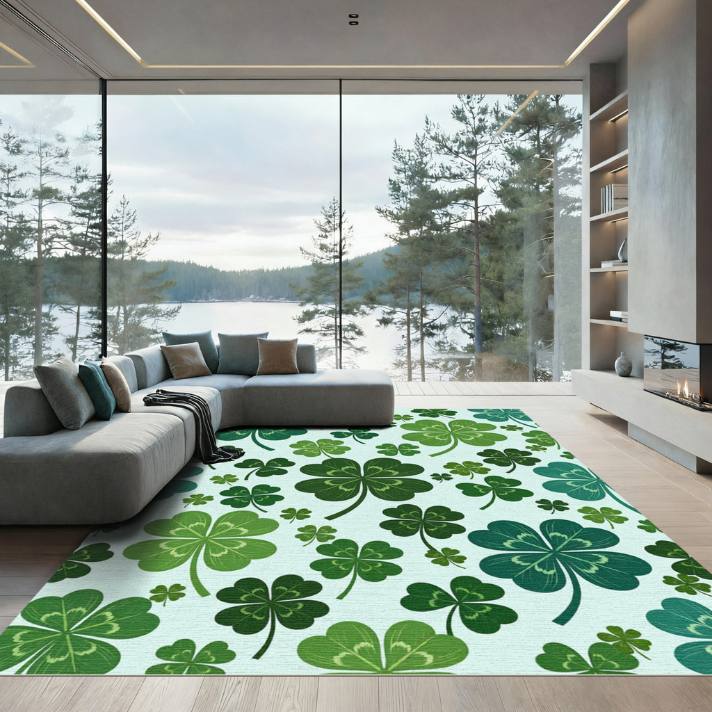 Lucky Four Leaf Clover Botanical Meadow Rug