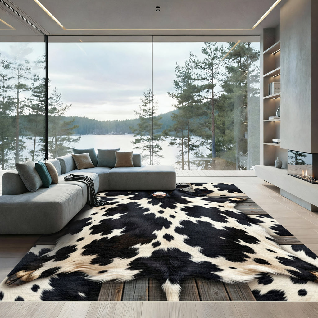 Black and White Spotted Cowhide Rug