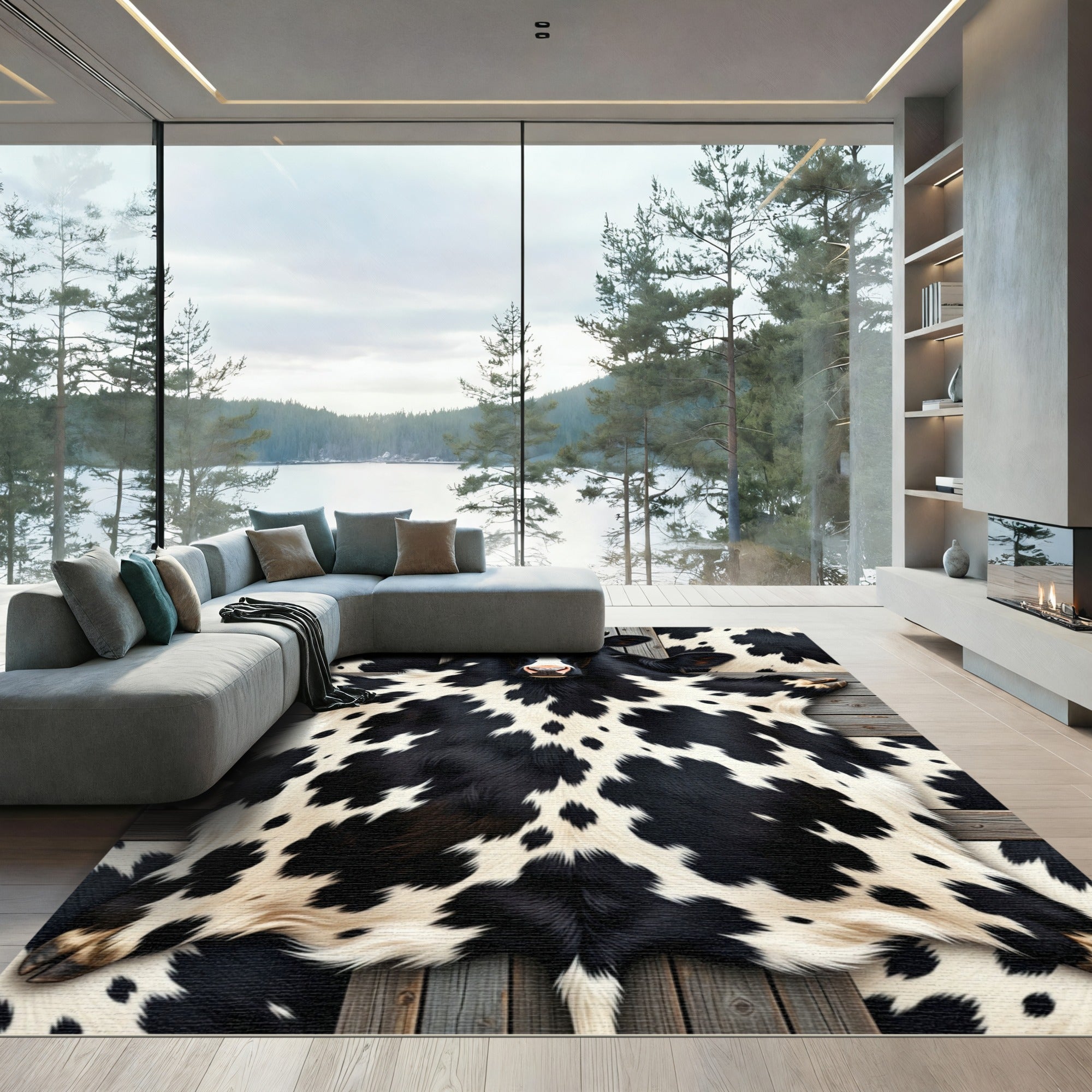 Black and White Spotted Cowhide Rug