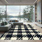 Monochrome Geometric Houndstooth Check Grid Rug