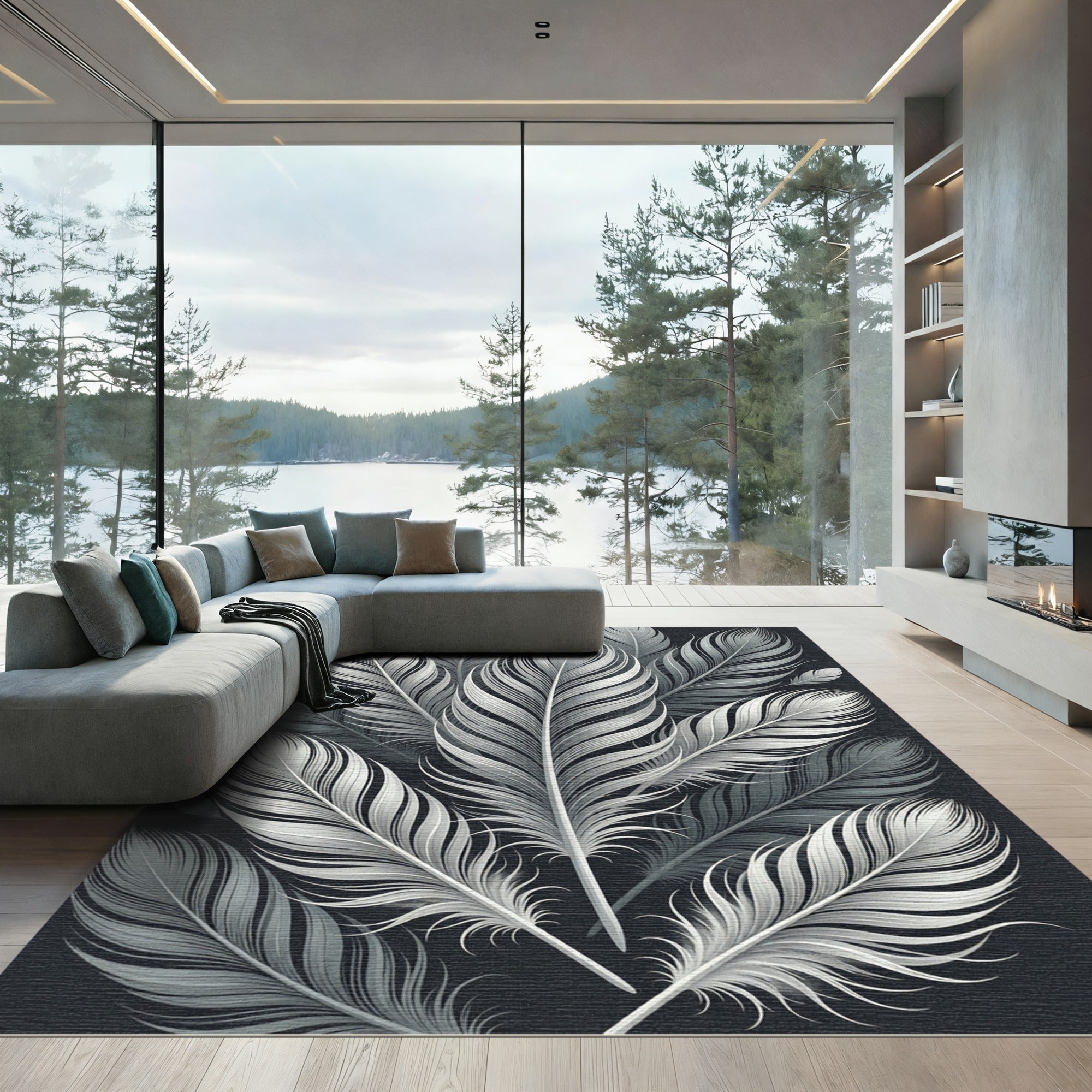 Monochrome Feather Cascade Rug