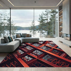 Modern Crimson Geometric Steel Lattice Rug