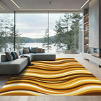 Golden Brown Wavy Swirl Abstract Rug