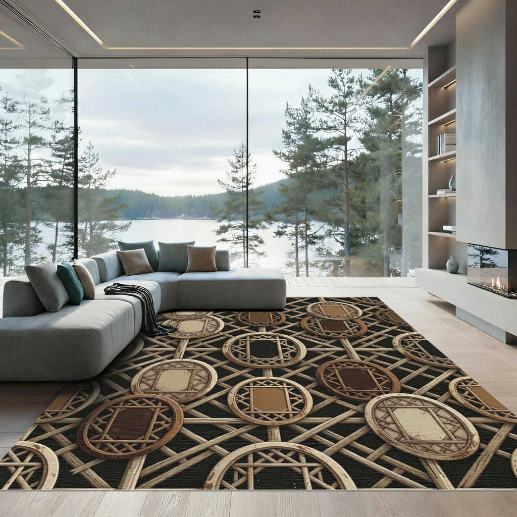 Neutral Woven Lattice Oval Grid Rug