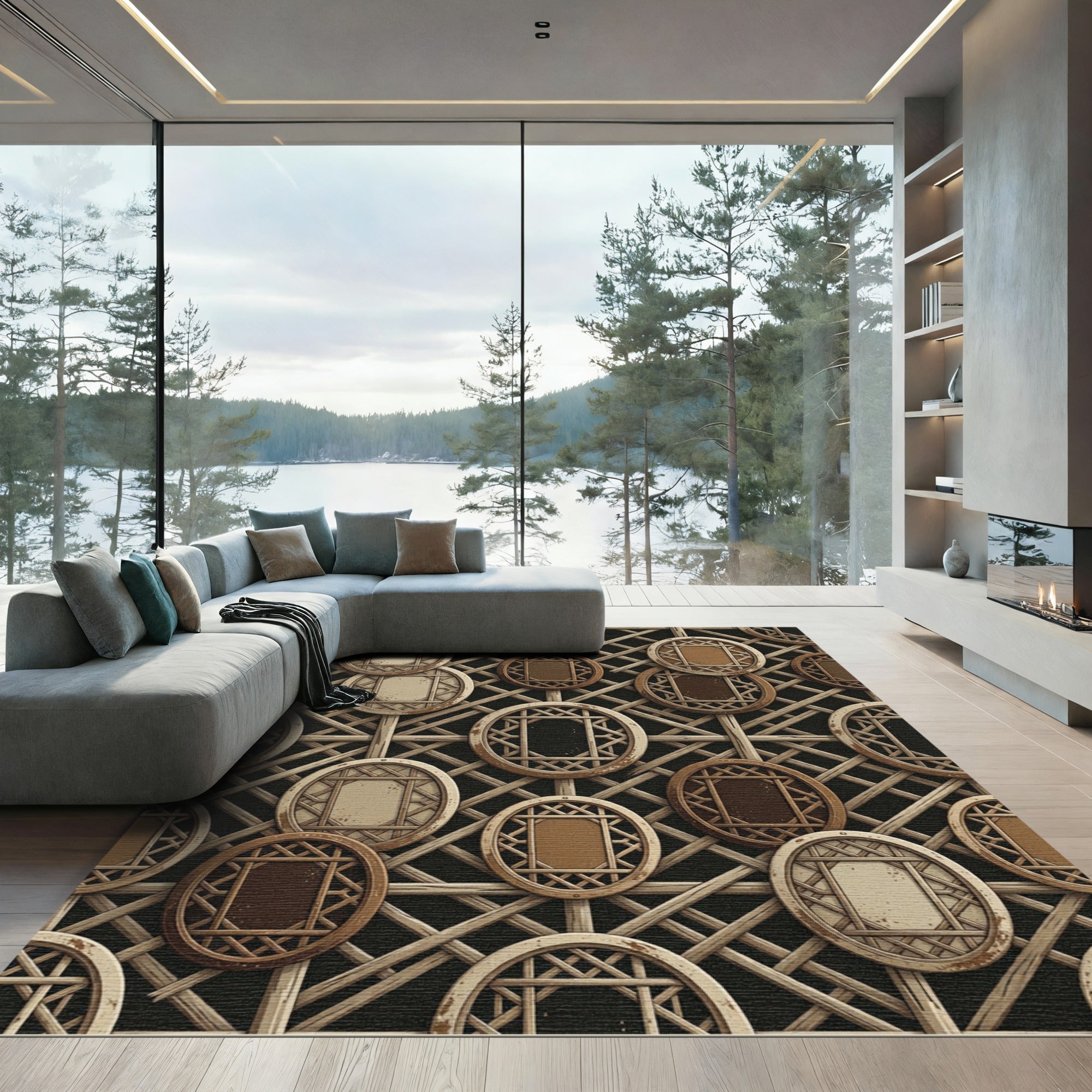 Neutral Woven Lattice Oval Grid Rug