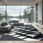 Monochromatic Metallic Geometric Block Art Rug