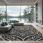 Elegant Cream Scrollwork Heart Medallion Rug