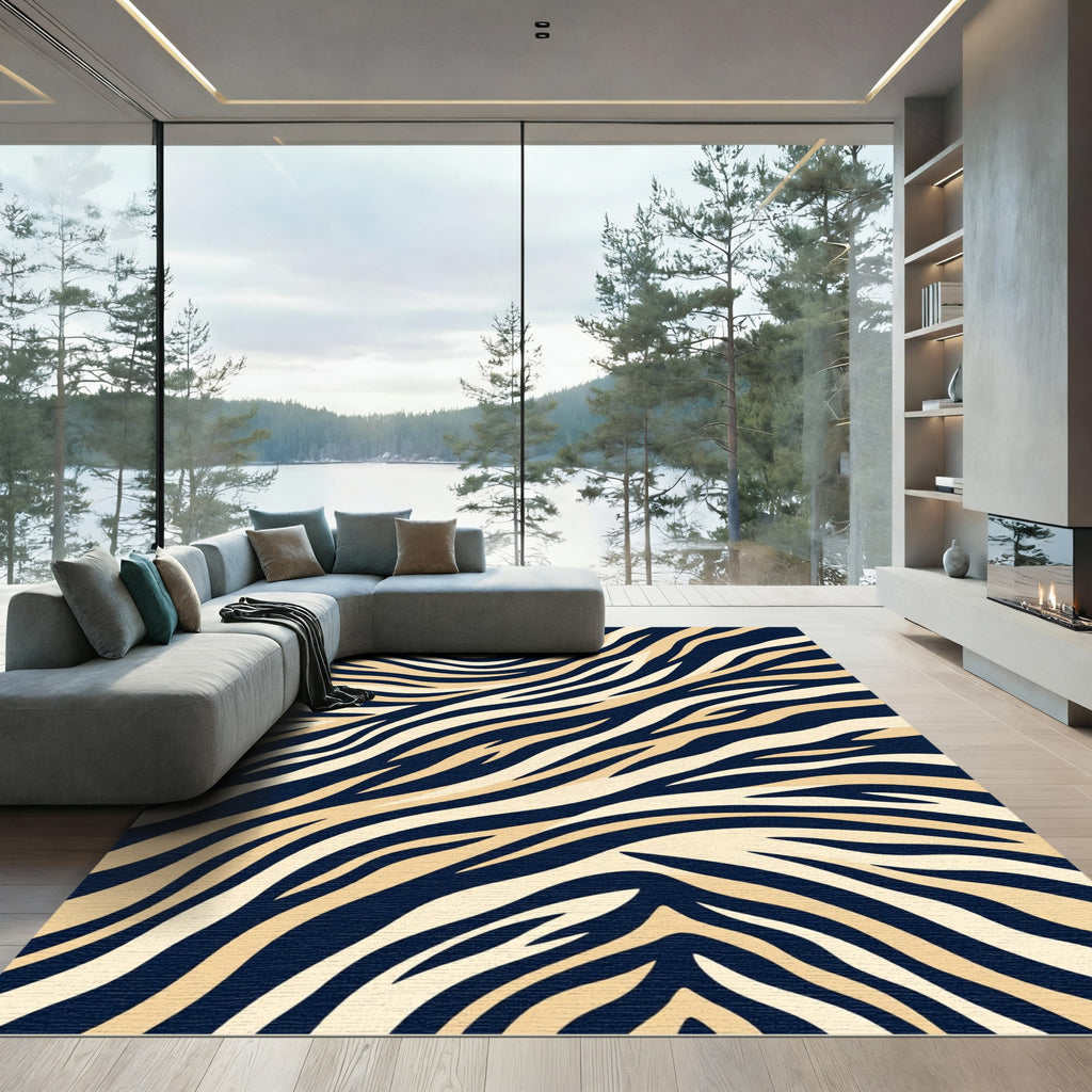 Bold Navy Cream Zebra Curves Rug