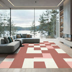 Minimalist Terracotta and Blush Geometric Grid Rug