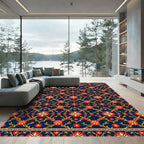 Navy Blue Floral Trellis Botanical Rug