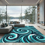 Abstract Cyan Swirl Ocean Wave Art Rug