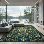 Emerald Verdant Floral Ornate Medallion Rug