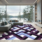 Geometric Violet and Blue Interlocking Squares Rug