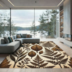 Monochromatic Brown Botanical Leaf Collage Rug