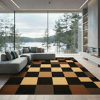 Brown Black Checkerboard Grid Rug