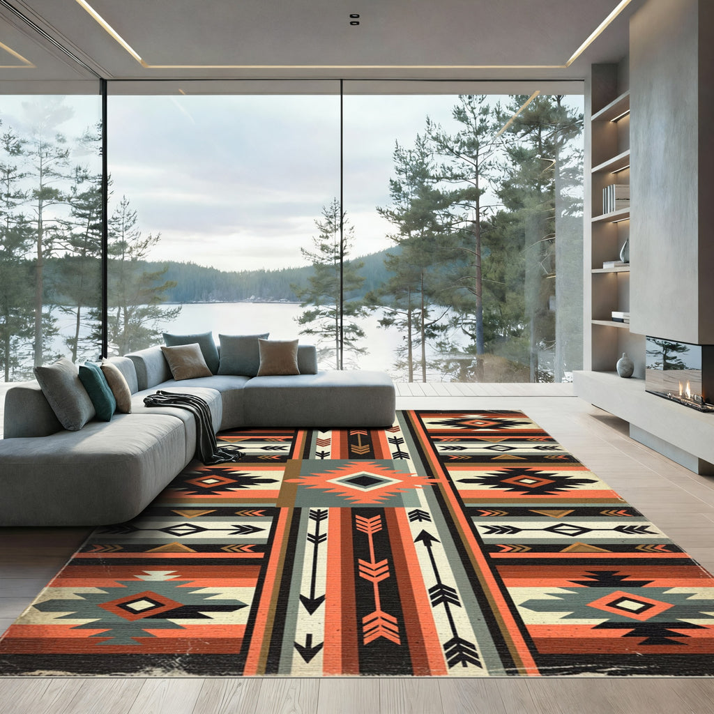 Earthy Southwestern Geometric Arrow Tribal Rug