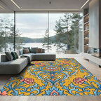 Golden Ochre Carnation Damask Floral Scroll Rug