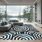 Navy Blue and Cream Striped Umbrella Rug