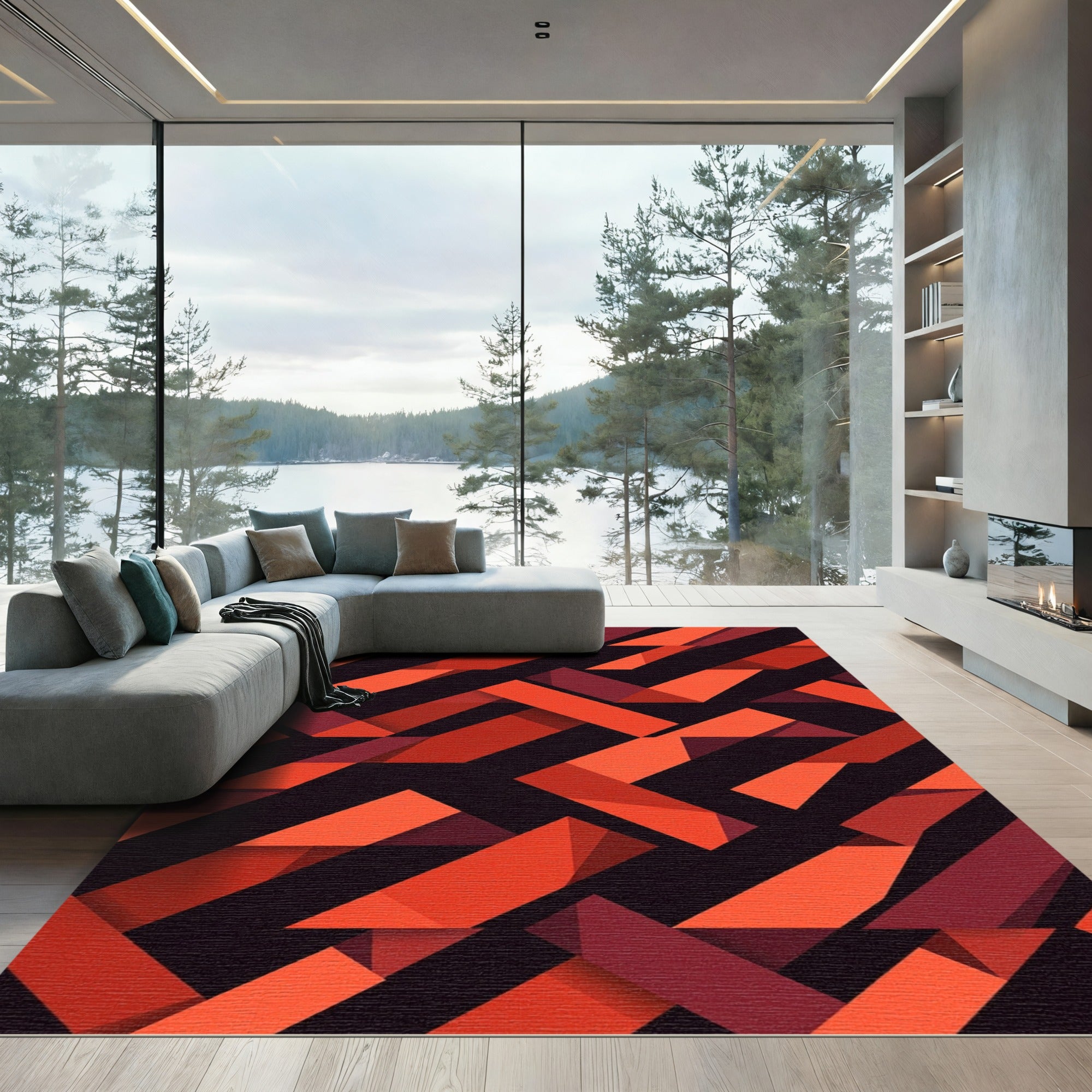 Red Orange Geometric Weave Rug