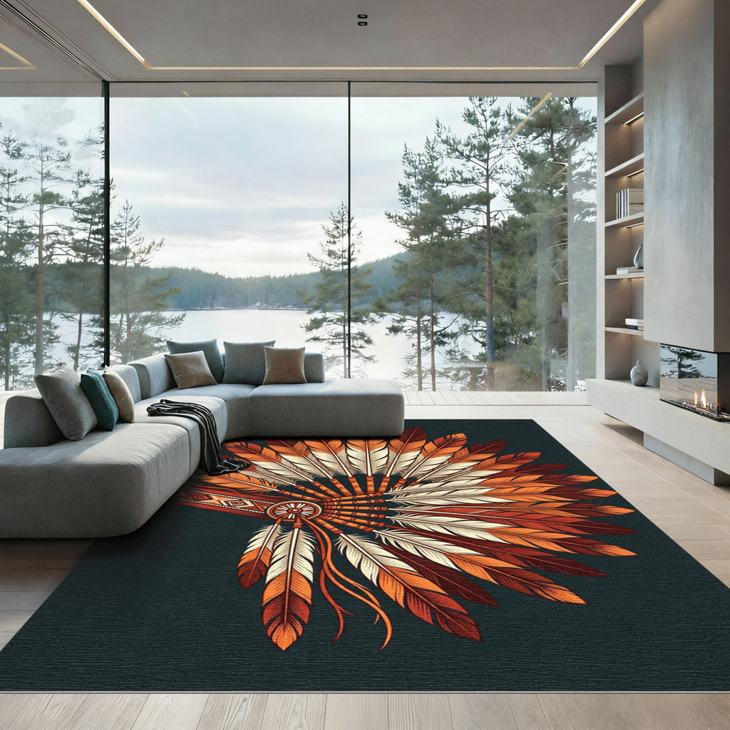 Warm Feather Headdress Arrangement Rug