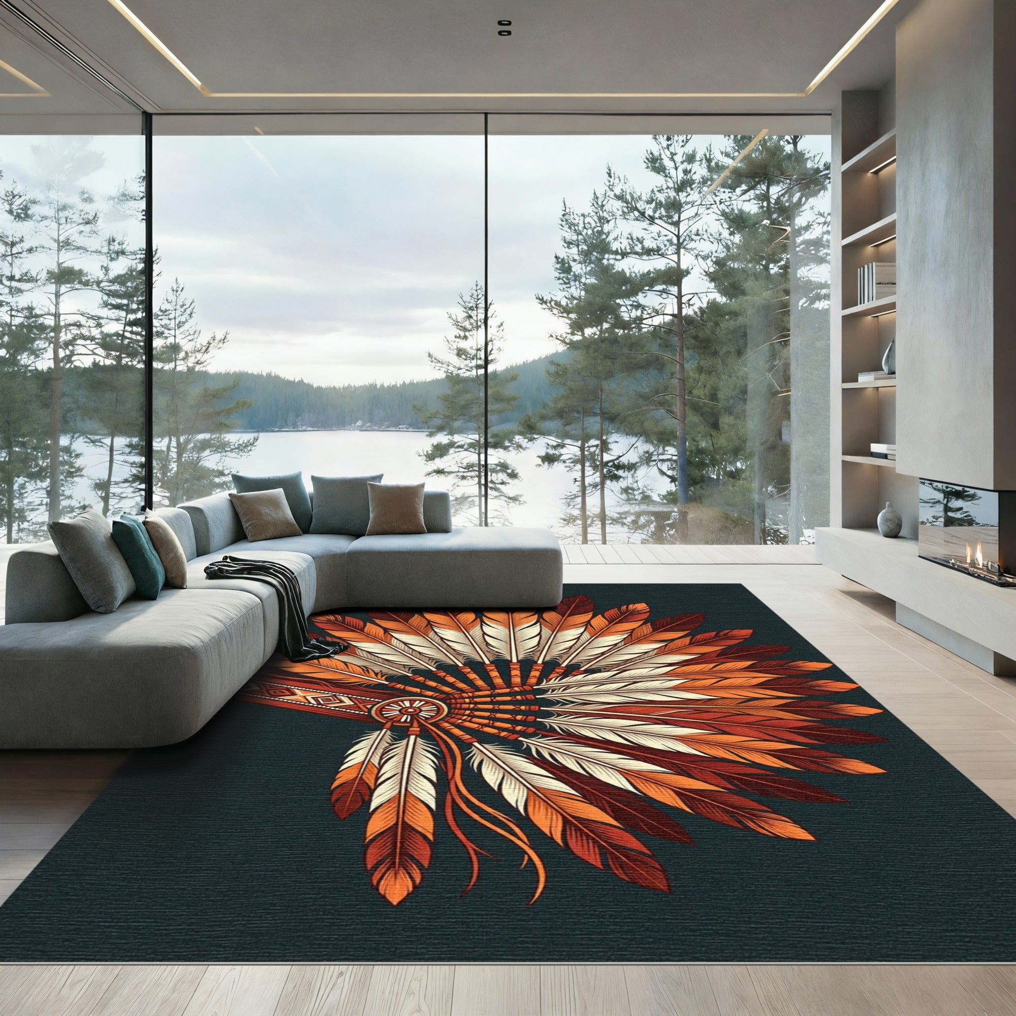 Warm Feather Headdress Arrangement Rug