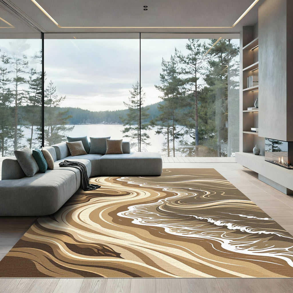 Earthy Swirling Abstract Water Design Rug