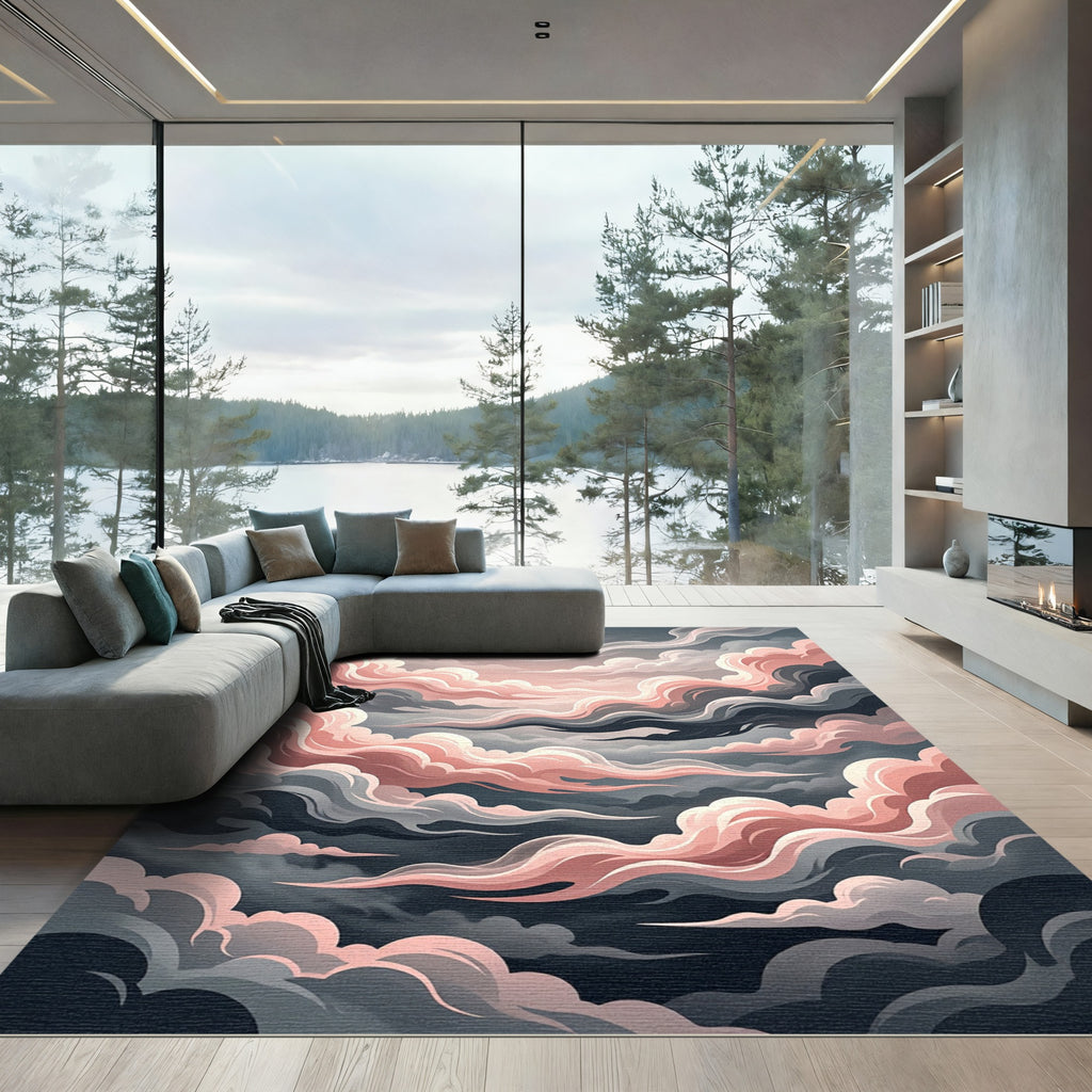 Rosy Cloudscape Whimsical Swirl Rug