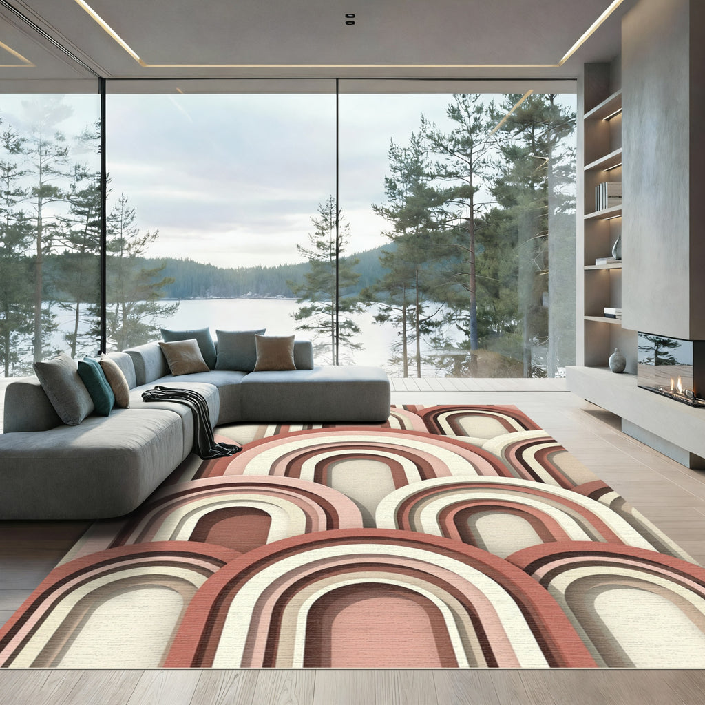 Terracotta Arch Boho Midcentury Layered Curves Rug