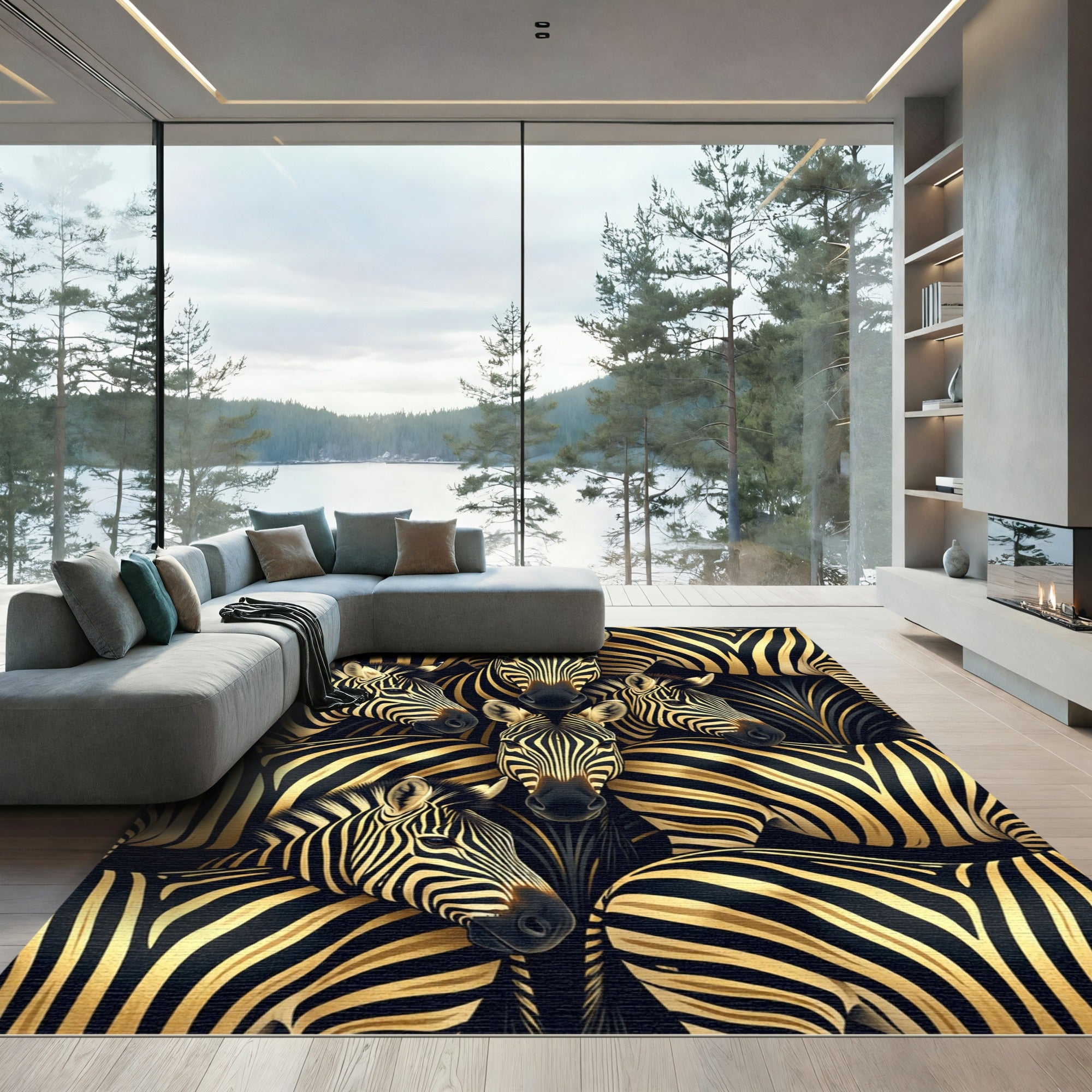 Bold Zebra Herd Black Gold Rug