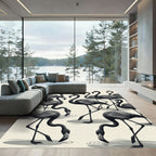 Monochrome Flamingo Flock Minimalist Illustration Rug