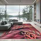 Pink Coral Palm Frond Scene Rug