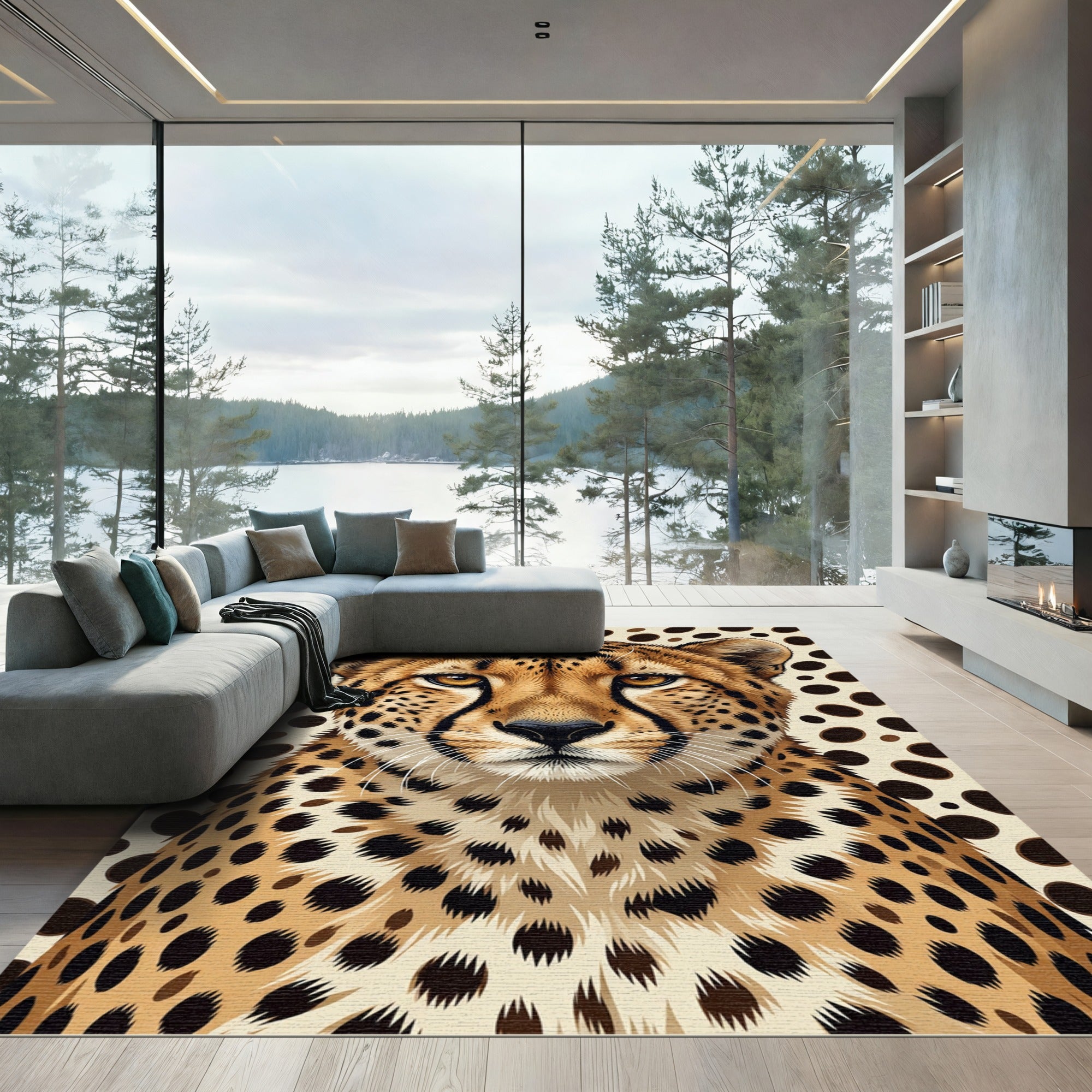 Cheetah Spots Contemporary Animal Portrait Rug