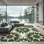Earthy Green Fern Botanical Star Tile Rug