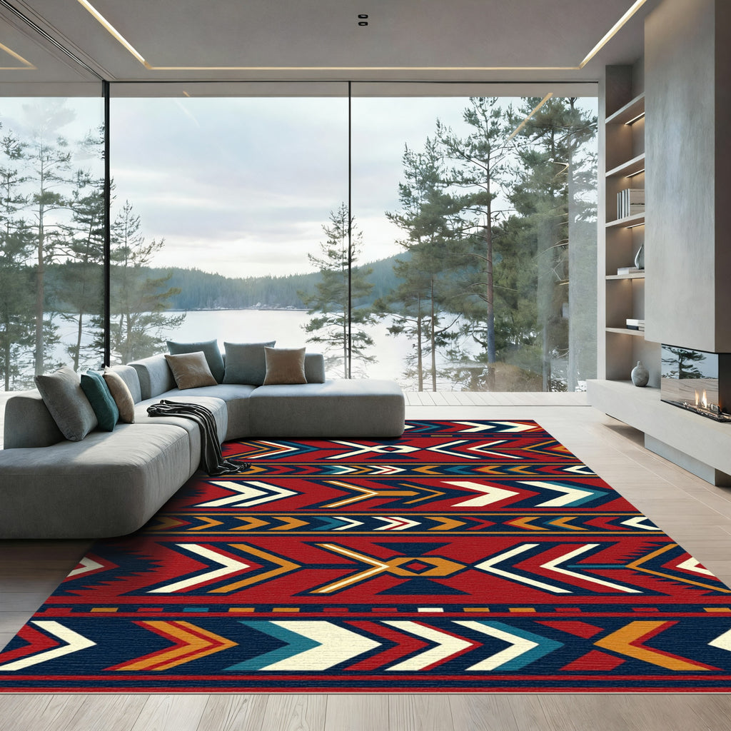 Bold Red Geometric Arrow Talavera Rug